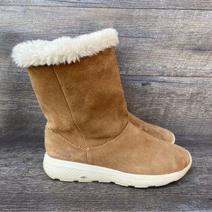 Sketchers Air Cooled GOGA MAT Womens Faux Fur Boots Shoes Size 7M Suede Chestnut